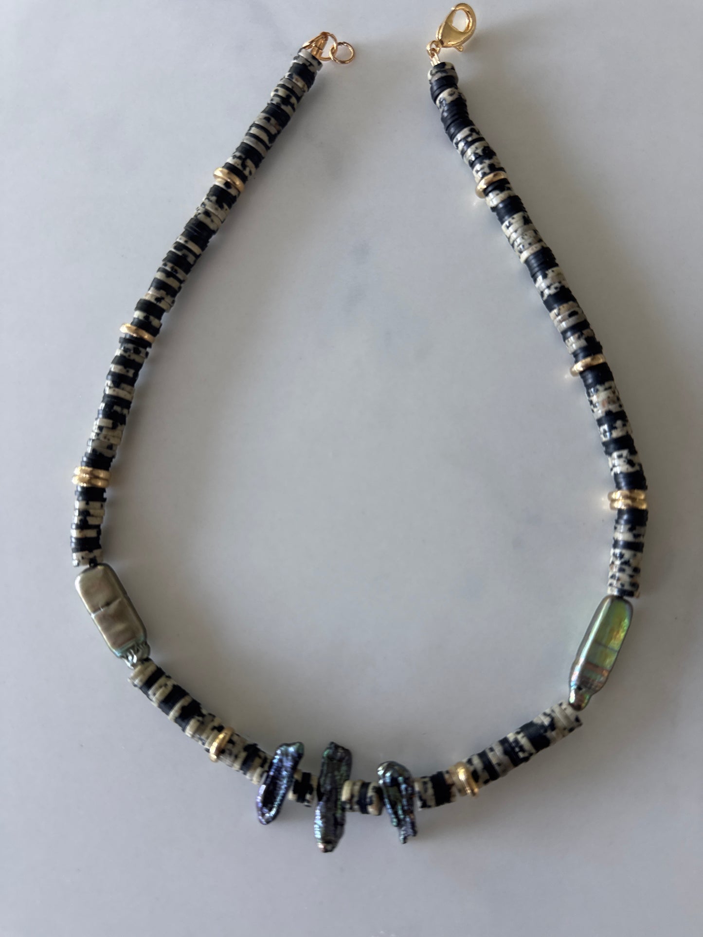 Fresh pearls and Dalmatian jasper necklace