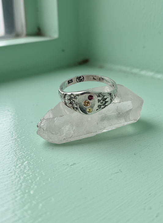 Lotus signet ring w/ saphires