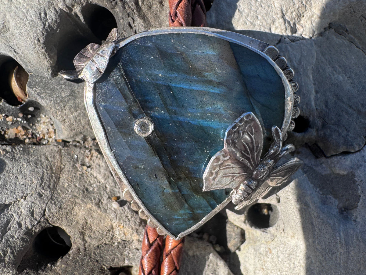 Labradorite and silver bolo tie