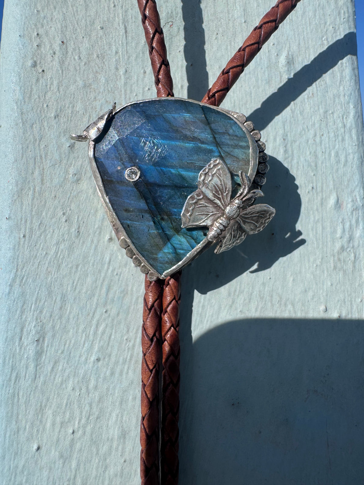 Labradorite and silver bolo tie