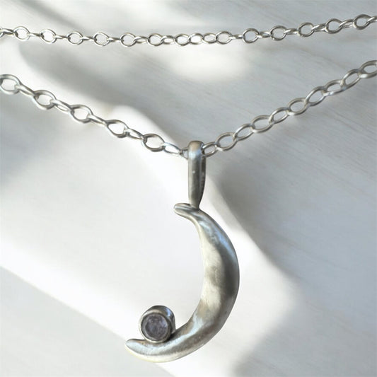 Moonlit Crescent Necklace w/ Amethyst