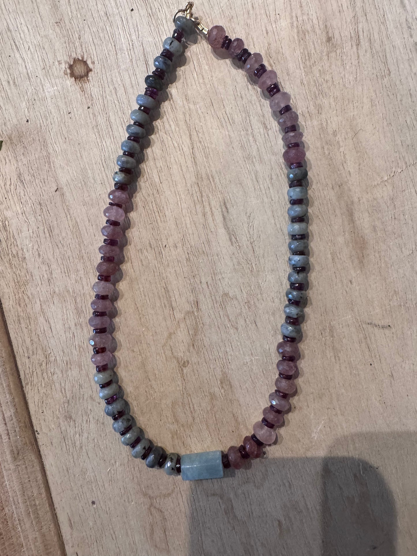 Aquamarine, rose quartz necklace
